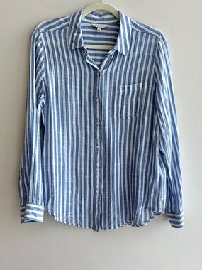 Lucky Brand Women’s Blue/White/Pink Striped Button Down Shirt, Size Medium
